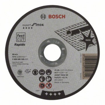 Отрезной круг BOSCH Expert for Inox - Rapido, прямой 125×1×22,23 мм
