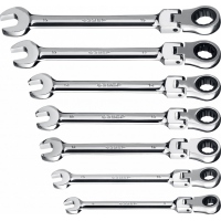 Набор комбинированных гаечных ключей ЗУБР трещоточных шарнирных 7 шт 8 - 19 мм