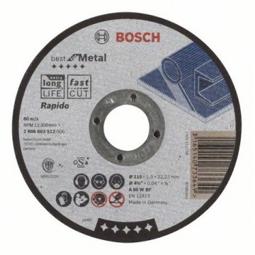 Отрезной круг BOSCH Best for Metal, Rapido, прямой 115×1 мм