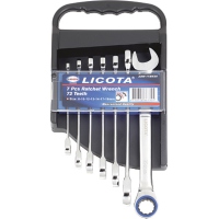 Набор ключей Licota трещоточных комбинированных 72 зуба 8-19 мм 7 предметов на пластиковом держателе