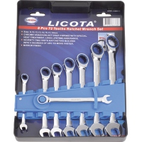 Набор ключей Licota трещоточных комбинированных 72 зуба 8-19 мм, 8 предметов на пластиковом держателе