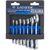 Набор ключей Licota трещоточных комбинированных коротких 72 зуба, 8-19 мм, 7 пр., на пластиковом держателе