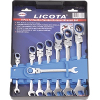 Набор ключей Licota трещоточных комбинированных гибких 72 зуба 8-19 мм, 8 пр. на пластиковом держателе